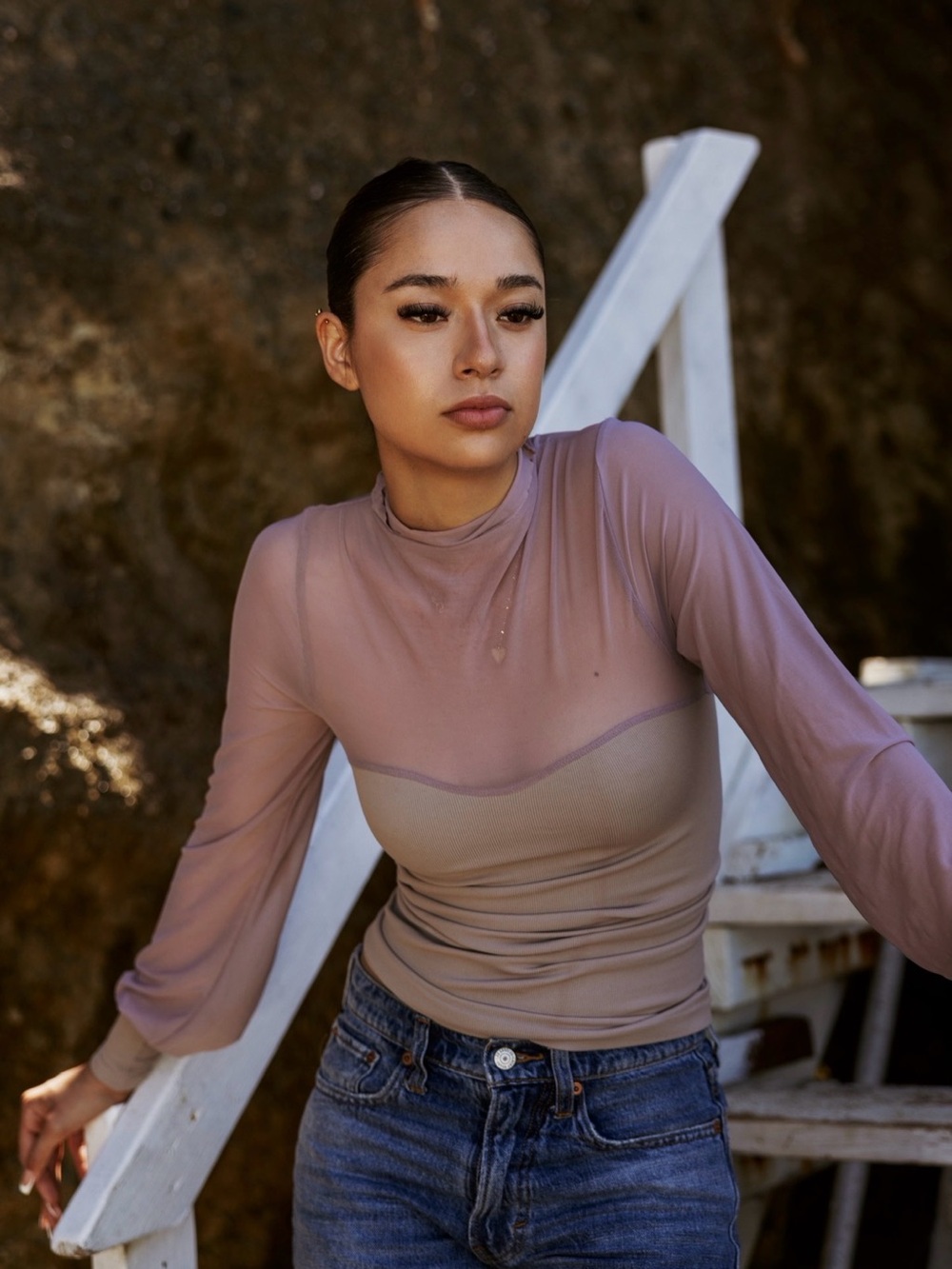 Sheer Long-Sleeve in light tan